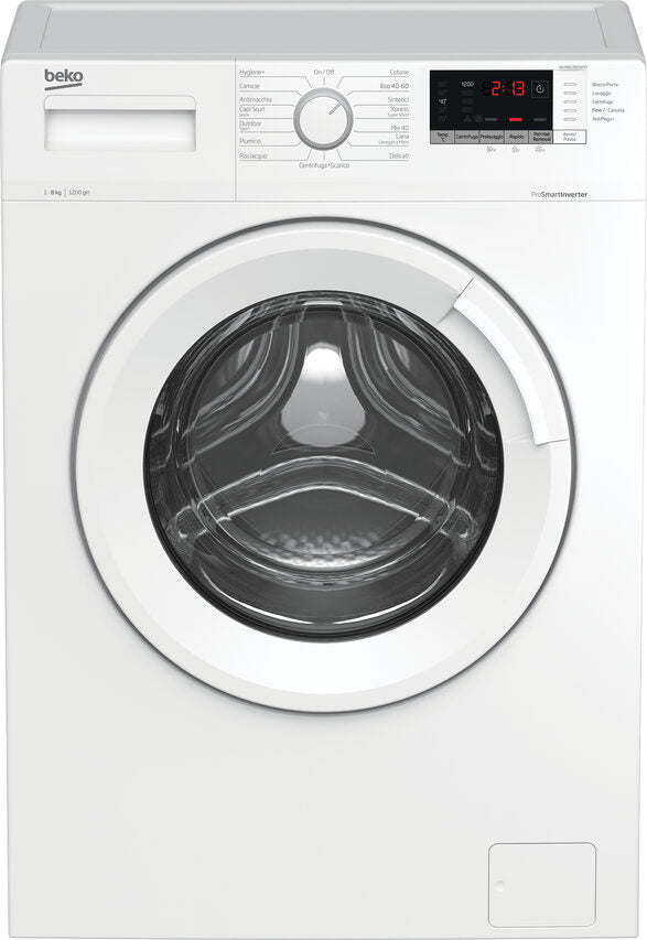 Beko WUX81282WI/IT Lavatrice A Libera Installazione 8 Kg, 1200 Giri, AquaWave®, AntiCrease®, Classe A, Bianco