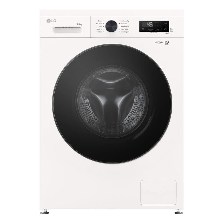 LG W4NX1085NWB Lavasciuga 8/5kg Serie X1, Classe A/E, 6 Motion Direct Drive, Wi-Fi, 1400 giri, Allergy Care, Bianca