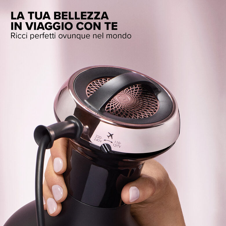 Bellissima Imetec Diffon Ion Ceramic, Diffusore ad Aria Calda per Capelli Ricci, Tecnologia Ion Ceramic, Doppio voltaggio, 700 W, 2 Combinazioni Aria/Temperatura, Asciugatura Delicata Senza