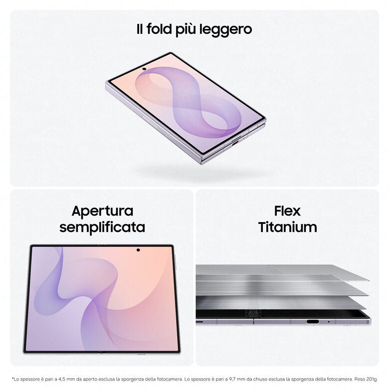 Samsung Galaxy Z Fold8 , 256GB, Graphite, Nuovo formato, Rapporto Display Esterno 10:16 | Interno 4:3, Processore Potente, 4800 mAh, RAM 12GB, Camera 50MP, Now Nudge, Assistente Foto