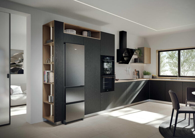 Haier HTR3518ENMX Frigorifero Combinato A Libera Installazione, No Frost, Tecnologia Haier Air Surround, Cassetti Direct Access, Classe E, Acciaio Inox