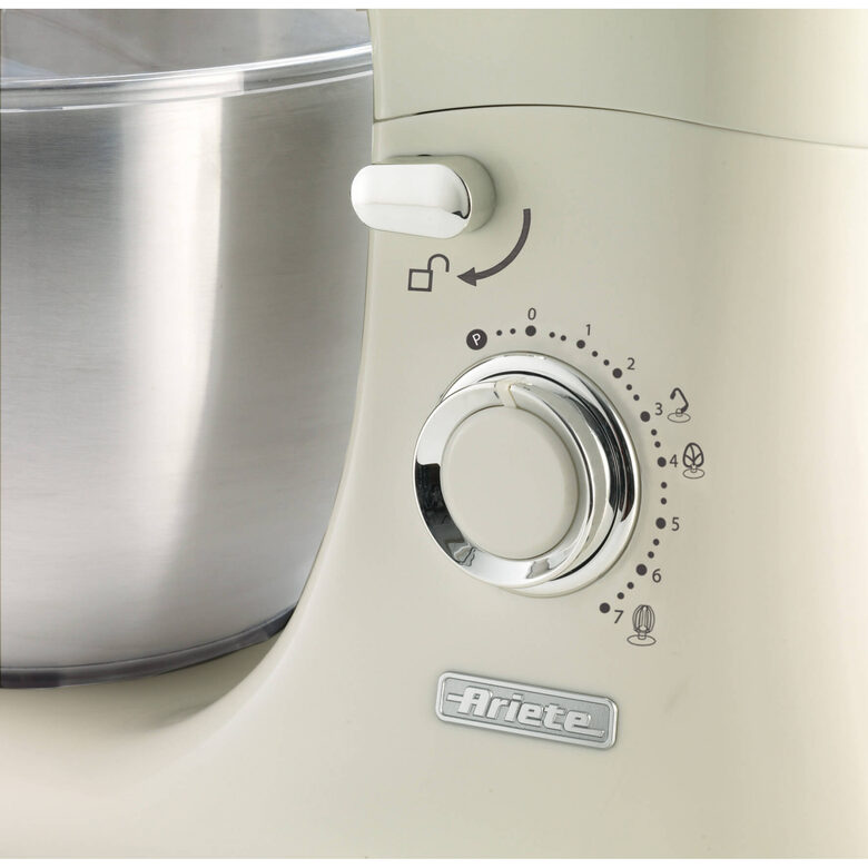 Ariete 1588 Impastatrice Planetaria - Pane, pizza e dolci - 7 Velocità - 3 Fruste - 5,5 Litri - Acciaio Inox - 2400 Watt - Linea Vintage - Beige