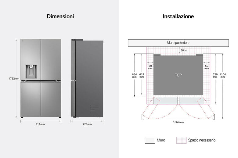 LG GML960PYBE Frigorifero Multidoor (E) 641L Wi-Fi Dispenser con allaccio UVnano Metal Fresh Porte piatte Argento