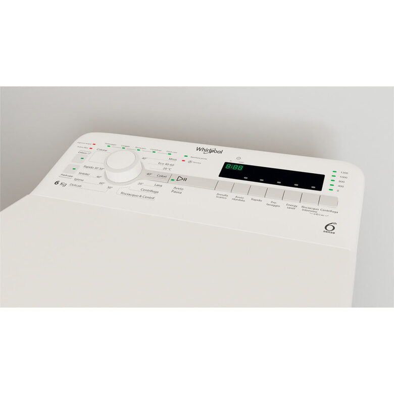Whirlpool TDLR 6240S IT Lavatrice A Libera Installazione A Carica Dall'alto 6 Kg, 1200 Giri, Tecnologia 6° Senso, Soft Opening, Classe C, Bianco