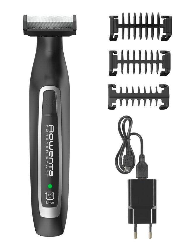 Rowenta TN6000 Forever Sharp per Radere, Regolare e Rifinire, Lame in Acciaio Inox Autoaffilanti e 3 Pettini Regolabarba, Batteria al Litio, Autonomia 120 min