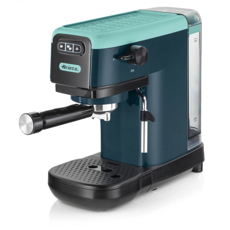 Ariete 1399 Light Aquamarine Macchina da caffè espresso, Per polvere e cialde ESE, 1300 W, Capacità 1,1L, 15 bar di pressione, Filtro 1, 2 tazze e cialda ESE, Cappuccino, Verde
