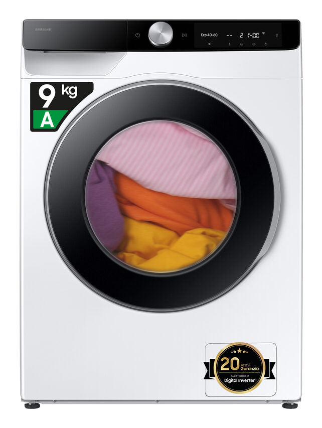 Samsung WW90DG6G94LKU3 Lavatrice A Libera Installazione 9 Kg, AI Control, Ecodosatore, 1400 Giri, Classe A, Bianco