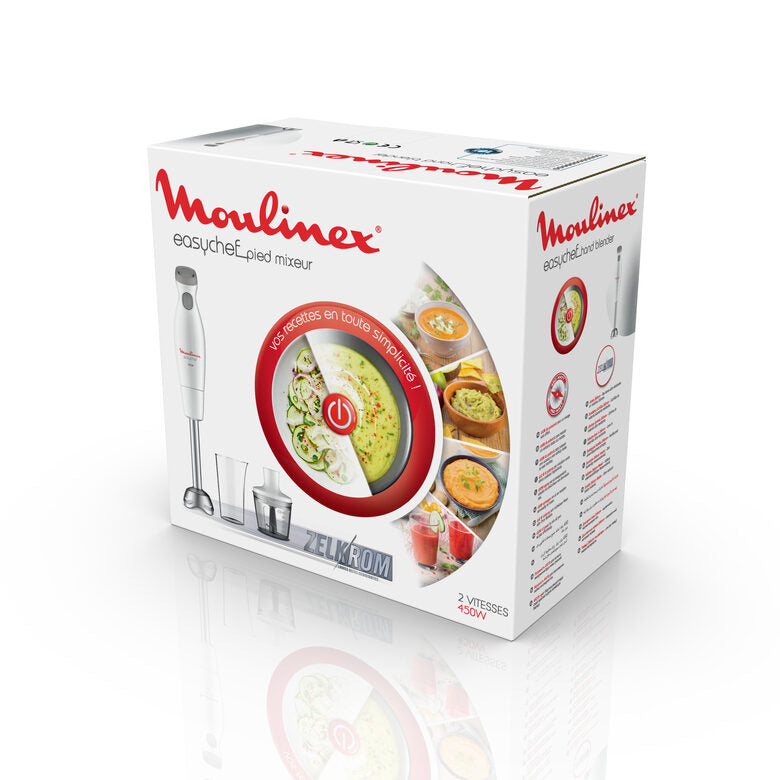 Moulinex DD4521 Easychef, Mixer ad Immersione 2in1, con Bicchiere da 800 ml e Accessorio Tritatutto da 500 ml, 2 Impostazioni di Velocità, Facile da Pulire, Potenza 450 W