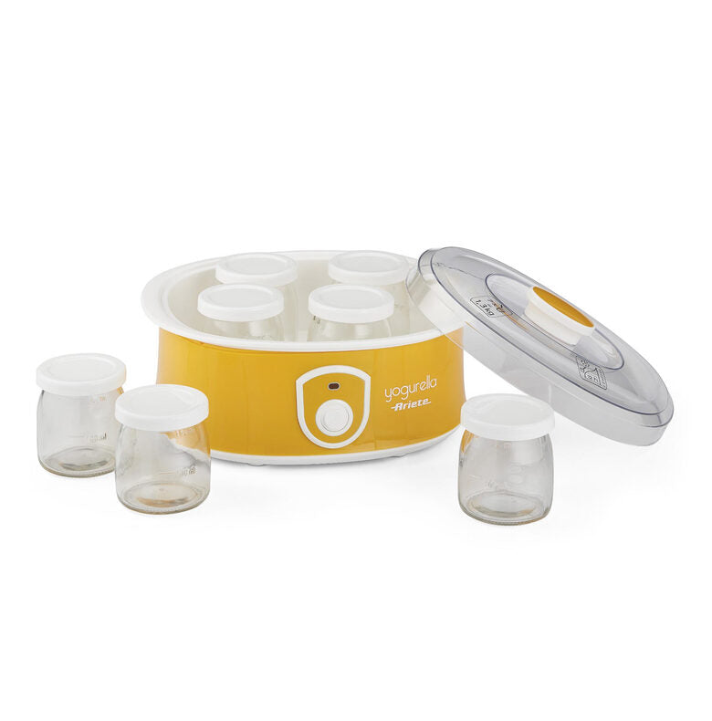 Ariete 617 Yogurella - Yogurtiera Elettrica - 7 vasetti in vetro - 1,3kg di yogurt fatto in casa - 20 Watt - Bianco e Giallo [Classe di efficienza energetica A+]
