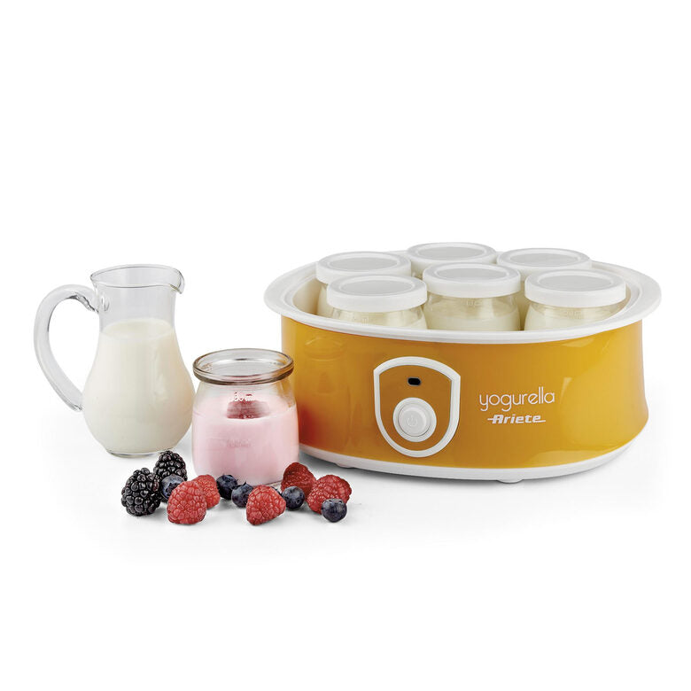 Ariete 617 Yogurella - Yogurtiera Elettrica - 7 vasetti in vetro - 1,3kg di yogurt fatto in casa - 20 Watt - Bianco e Giallo [Classe di efficienza energetica A+]
