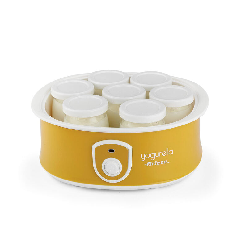 Ariete 617 Yogurella - Yogurtiera Elettrica - 7 vasetti in vetro - 1,3kg di yogurt fatto in casa - 20 Watt - Bianco e Giallo [Classe di efficienza energetica A+]