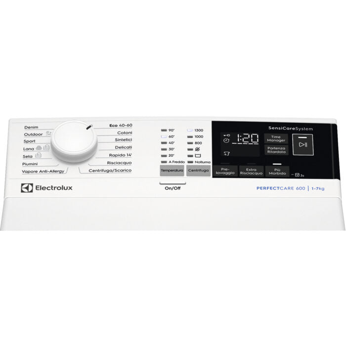 Electrolux EW6T437A Serie 600 Lavatrice A Carica Dall'alto Libera Installazione 7 Kg, 1251 Giri, SensiCare System, Eco Time Manager®, Anti-Allergy, Soft Opening, Classe A, Bianco