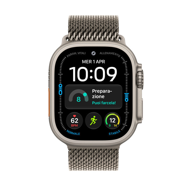 Apple Watch Ultra 4 GPS + Cellular, Cassa 49 mm in titanio naturale con Loop in maglia milanese in titanio naturale - M