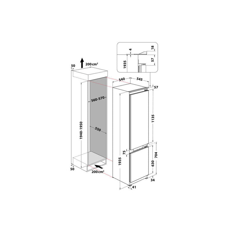 Whirlpool WHC20 T352 Frigorifero combinato da incasso con congelatore 280 L E Bianco