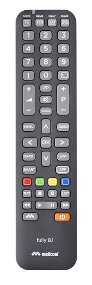 Meliconi Fully 8.1 telecomando IR Wireless DVD/Blu-ray, SAT, Sky, TV Pulsanti