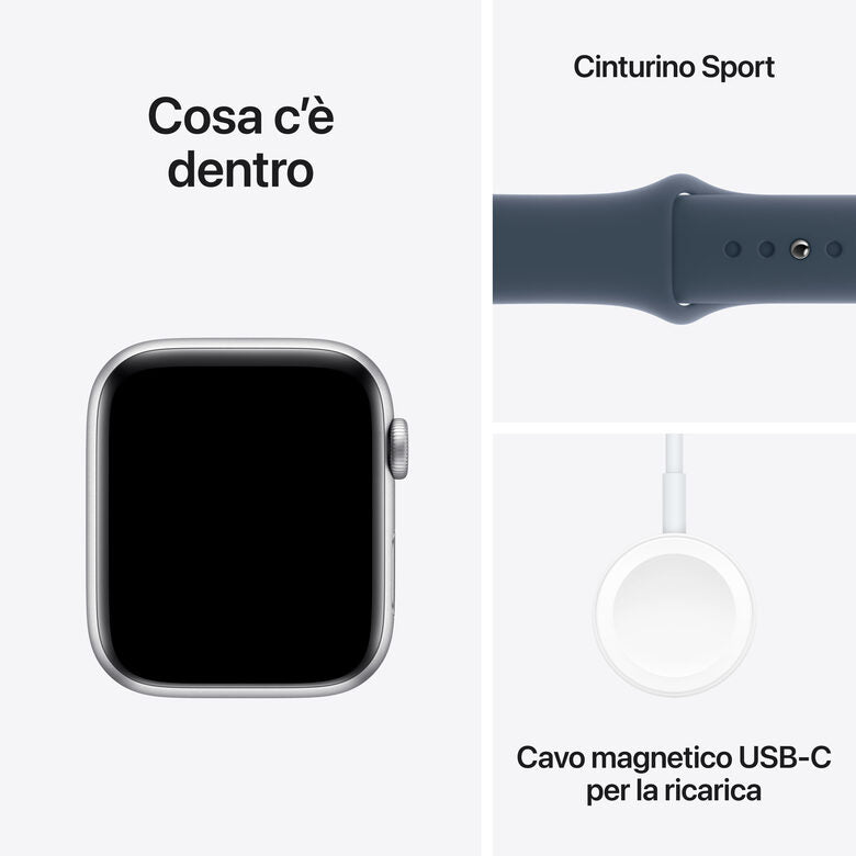 Apple Watch SE GPS Cassa 44mm in Alluminio Argento con Cinturino Sport Blu Tempesta - S/M