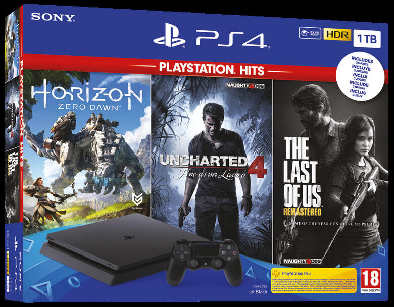 Sony PS4 1TB + Horizon Zero Dawn + The Last of Us + Uncharted 4 1000 GB Wi-Fi Nero