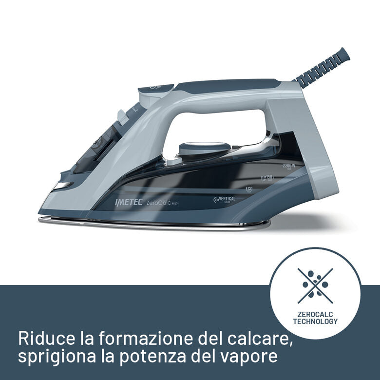 Imetec Zerocalc Power, Ferro da Stiro a Vapore, 2200 W, Piastra Glide Ceramic, Doppia protezione anticalcare con Zerocalc 2X, Colpo Vapore 150 g