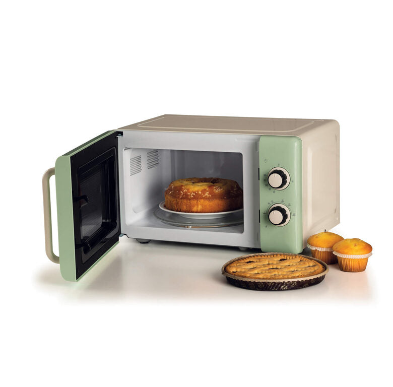 Ariete Linea Vintage 3960 Forno a microonde Vintage, 800W, Capacità 20L, 3 funzioni, 6 livelli di cottura, Timer, Verde