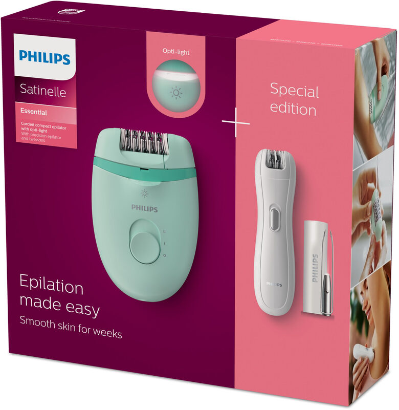Philips Satinelle Essential Epilatore compatto con filo e Opti-light