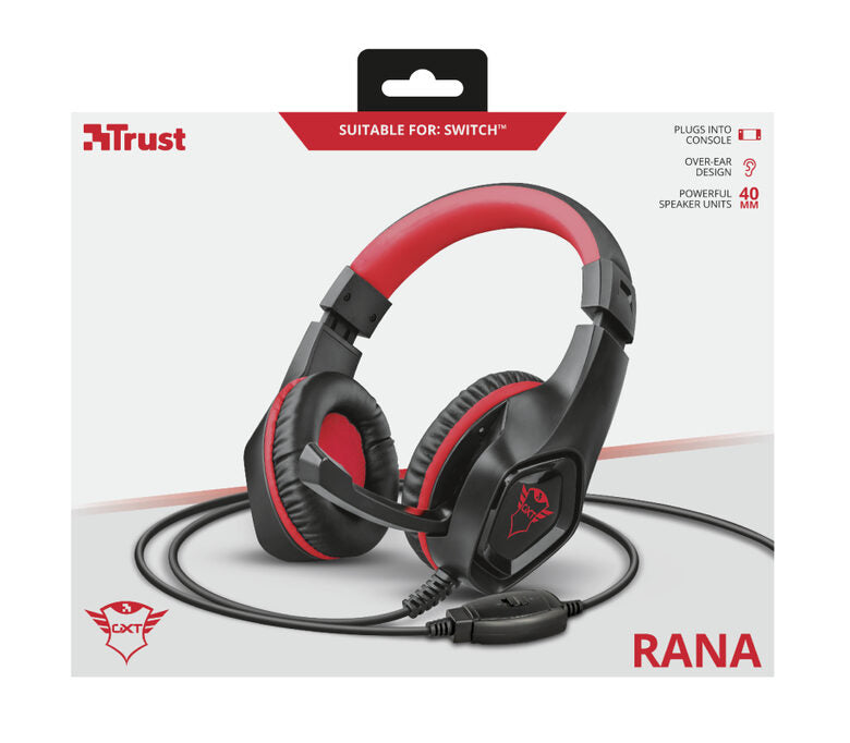 Trust GXT 404R Rana Auricolare Cablato A Padiglione Giocare Nero, Rosso
