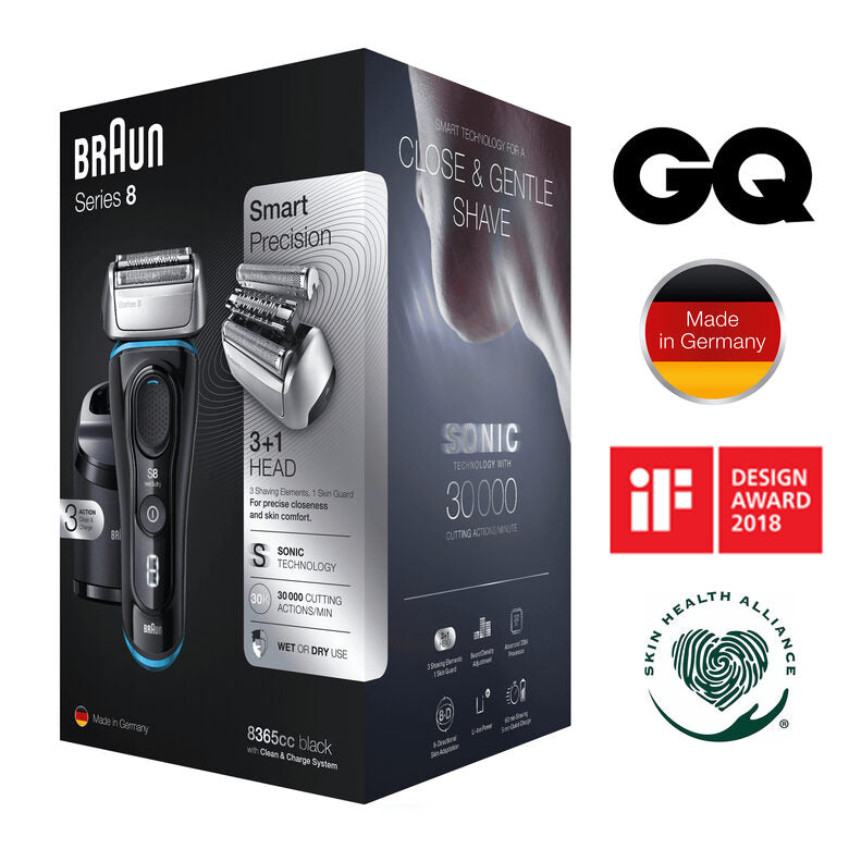 Braun Series 8 8365cc Rasoio Barba Elettrico, Stazione Di Pulizia Clean&Charge, Nero