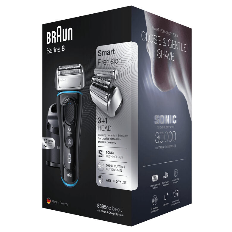 Braun Series 8 8365cc Rasoio Barba Elettrico, Stazione Di Pulizia Clean&Charge, Nero