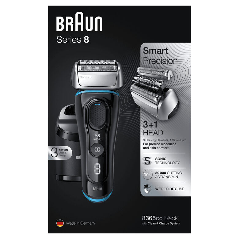 Braun Series 8 8365cc Rasoio Barba Elettrico, Stazione Di Pulizia Clean&Charge, Nero