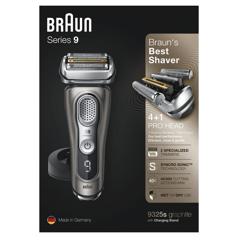 Braun Series 9 9325s Rasoio Barba Elettrico Di Ultima Generazione, Base Di Ricarica, Custodia In Tessuto, Grafite