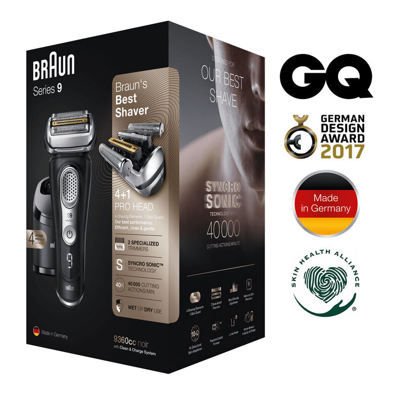 Braun Series 9 9360cc Rasoio Barba Elettrico, Stazione Di Pulizia Clean&Charge, Nero