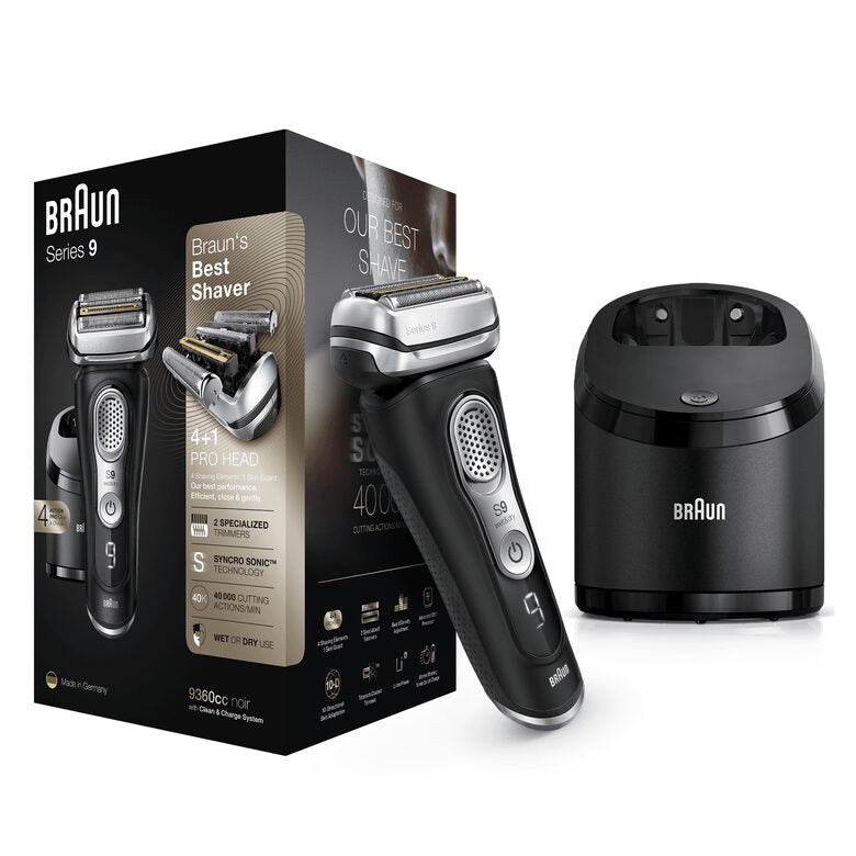 Braun Series 9 9360cc Rasoio Barba Elettrico, Stazione Di Pulizia Clean&Charge, Nero