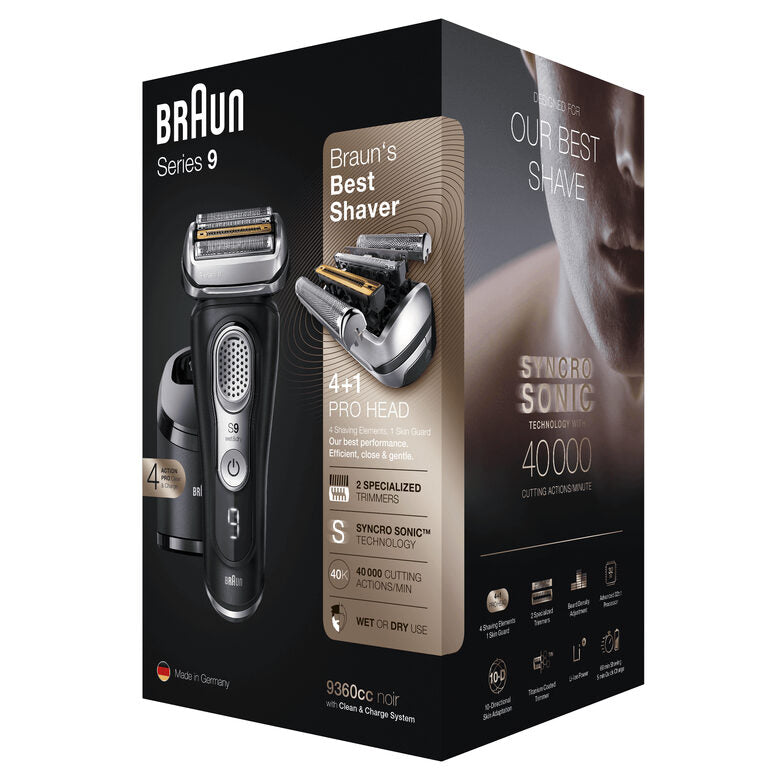 Braun Series 9 9360cc Rasoio Barba Elettrico, Stazione Di Pulizia Clean&Charge, Nero
