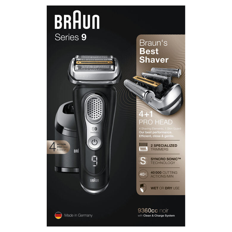 Braun Series 9 9360cc Rasoio Barba Elettrico, Stazione Di Pulizia Clean&Charge, Nero