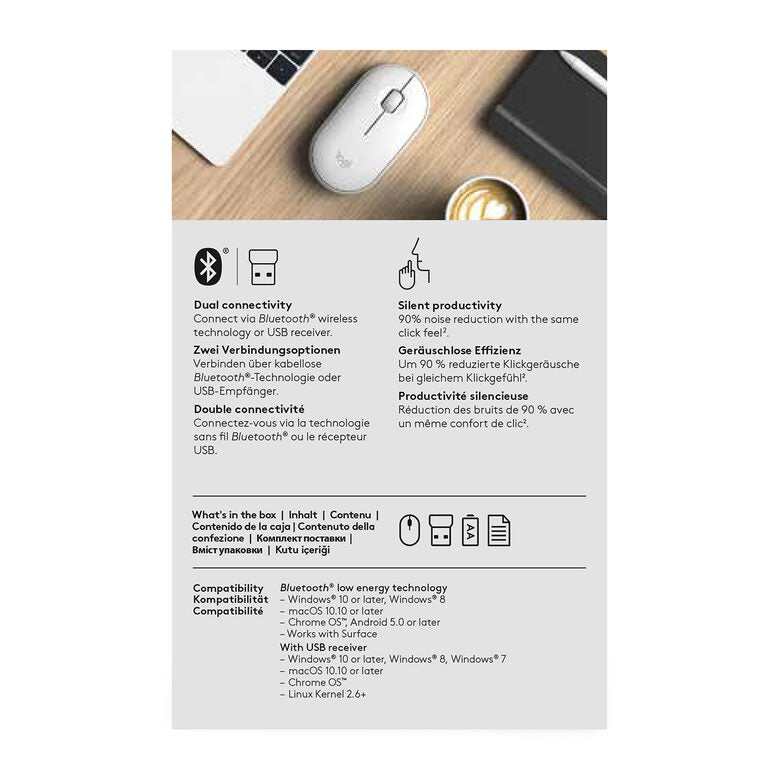 Logitech Pebble M350 mouse Ambidestro Wireless a RF + Bluetooth Ottico 1000 DPI