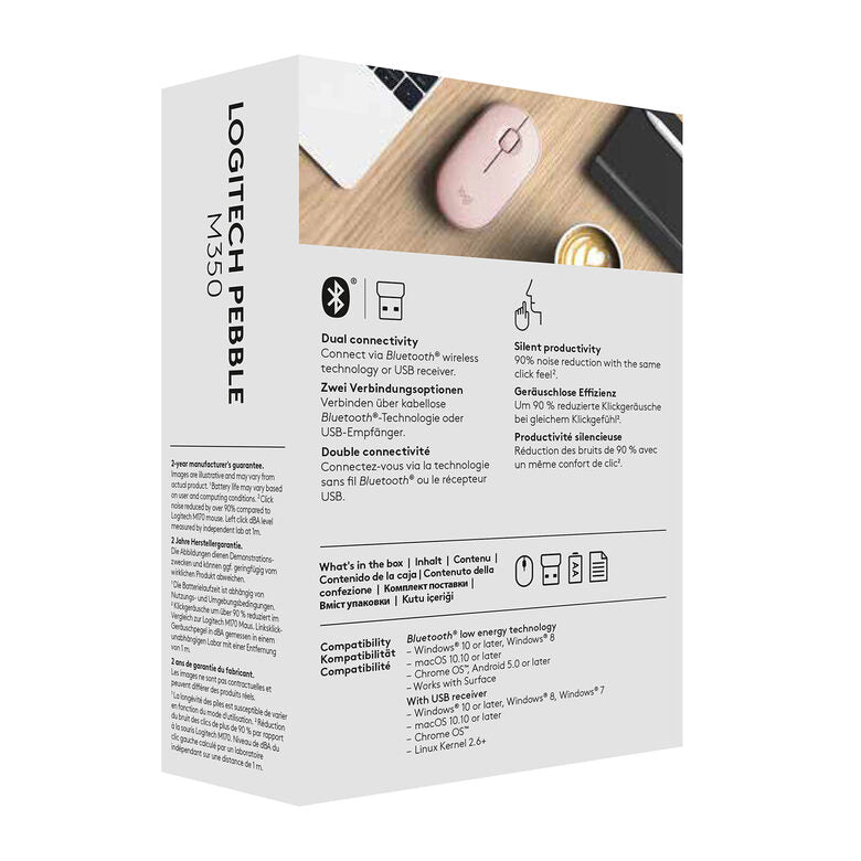 Logitech Pebble M350 mouse Ambidestro Wireless a RF + Bluetooth Ottico 1000 DPI