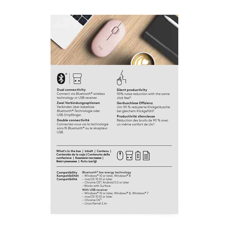 Logitech Pebble M350 mouse Ambidestro Wireless a RF + Bluetooth Ottico 1000 DPI