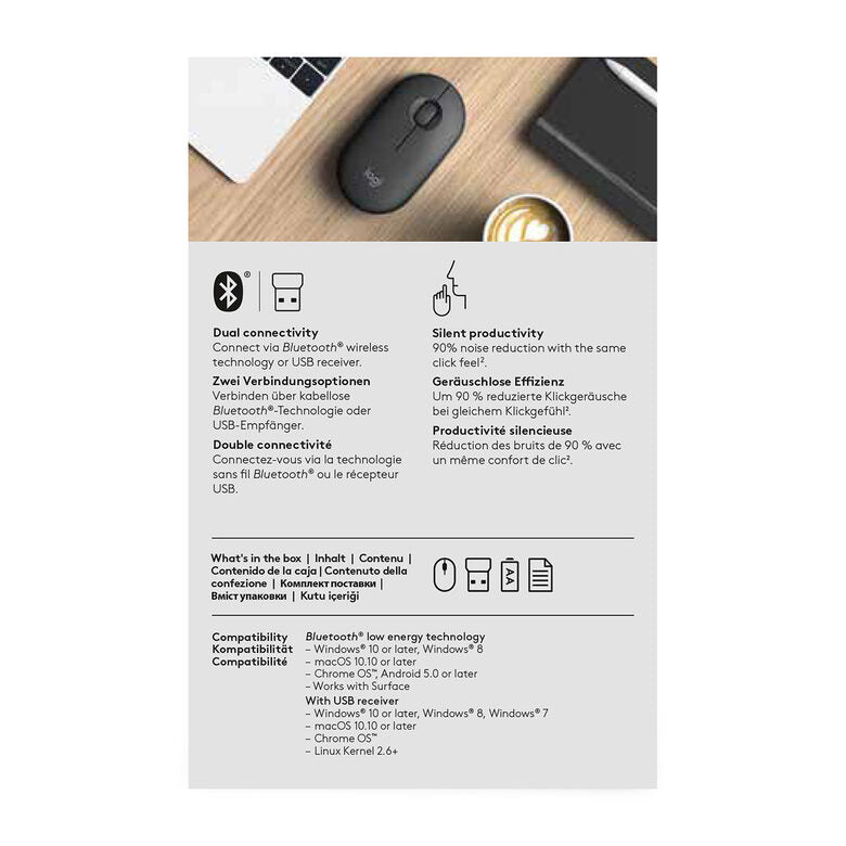 Logitech Pebble M350 mouse Ambidestro Wireless a RF + Bluetooth Ottico 1000 DPI