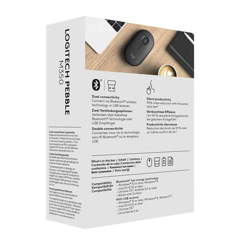 Logitech Pebble M350 mouse Ambidestro Wireless a RF + Bluetooth Ottico 1000 DPI