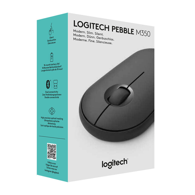 Logitech Pebble M350 mouse Ambidestro Wireless a RF + Bluetooth Ottico 1000 DPI