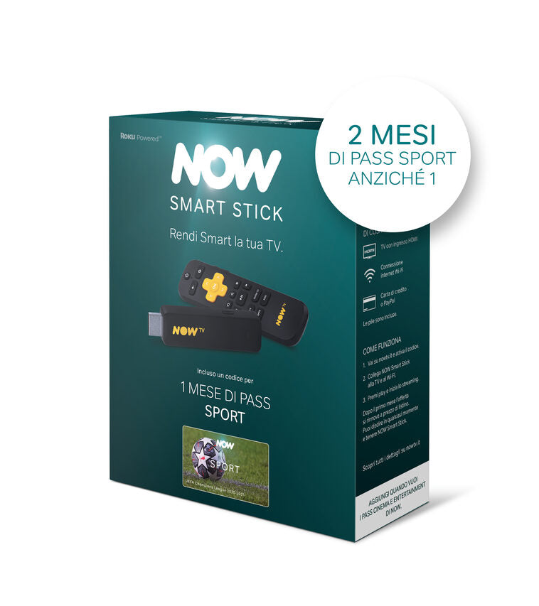 Now TV Smart Stick con i primi 2 mesi inclusi del Pass Sport di NOW