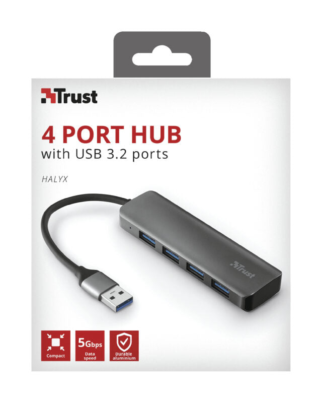 Trust Halyx Aluminium 4-Port USB 3.2 Hub Grigio