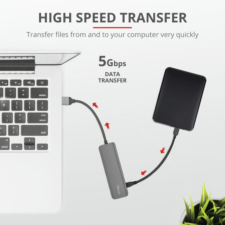 Trust Halyx Aluminium 4-Port USB 3.2 Hub Grigio