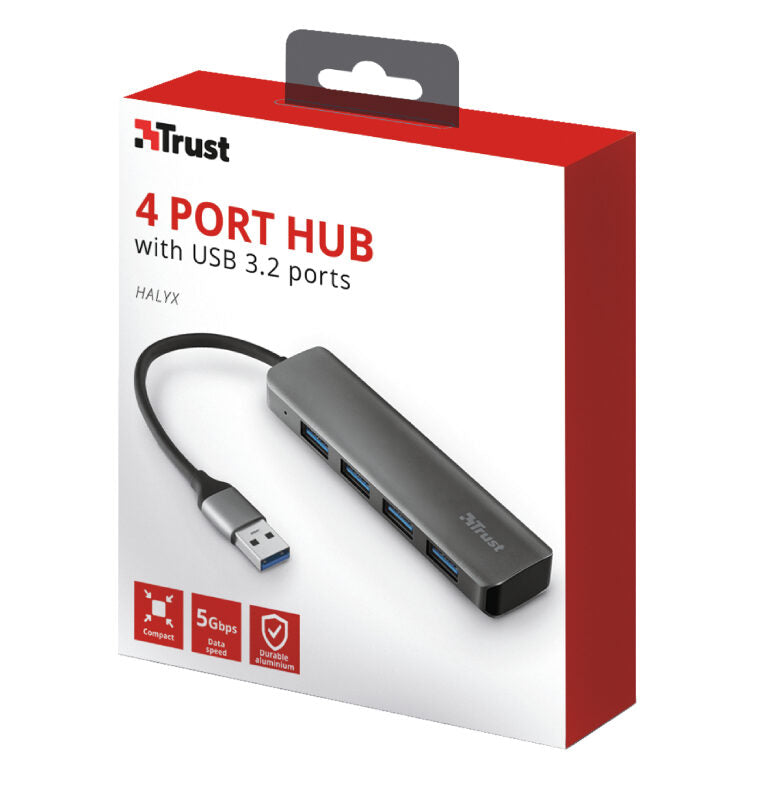 Trust Halyx Aluminium 4-Port USB 3.2 Hub Grigio