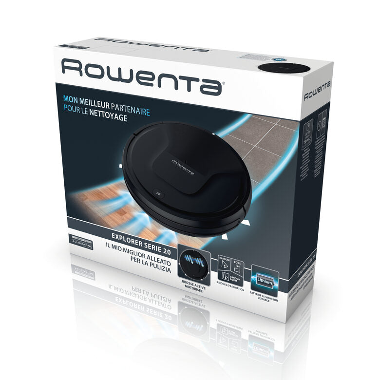 Rowenta Explorer RR6825 Serie 20 RR6825WH, Aspirapolvere Robot 3 modalità di Pulizia, Fino a 150 Minuti di Autonomia, Nero