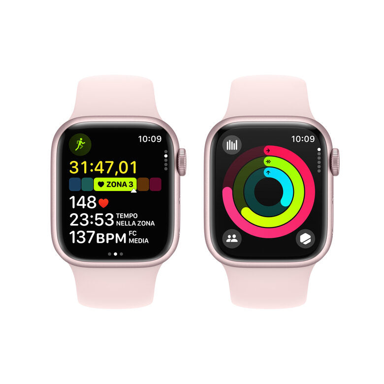 Apple Watch Series 9 GPS Cassa 41mm in Alluminio Rosa con Cinturino Sport Rosa Confetto - S/M