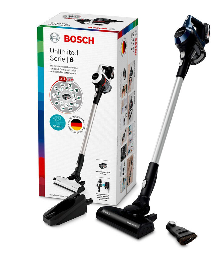 Bosch Serie 6 BBS611PCK aspirapolvere senza filo Blu, Argento Senza sacchetto