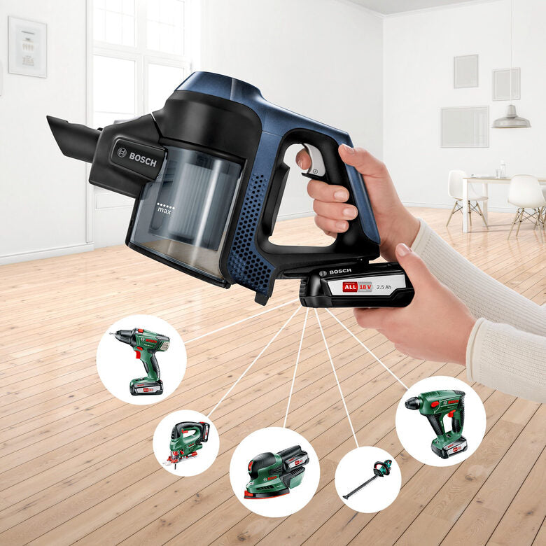 Bosch Serie 6 BBS611PCK aspirapolvere senza filo Blu, Argento Senza sacchetto