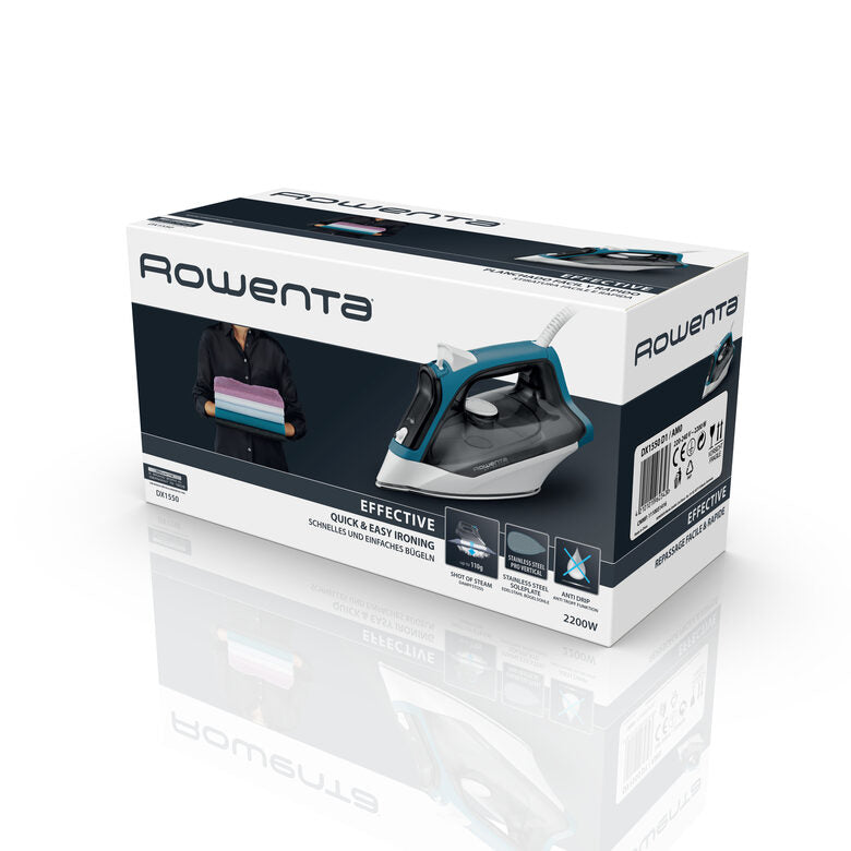 Rowenta DX1550 Effective 2, Ferro da Stiro a Vapore, con Anticalcare Integrato, con Funzionalità di Spegnimento Automatico, Colpo Vapore 110 g, Potenza 2200 W