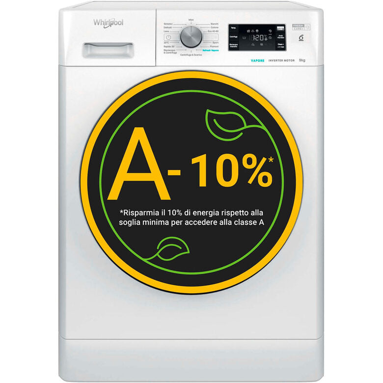 Whirlpool FFB 9479 BV IT Lavatrice A Libera Installazione 9 Kg, 1400 Giri, Tecnologia 6° Senso, Freshcare+ Con Vapore, Classe B, Bianco