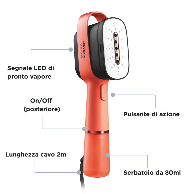 Ariete 4301 Steam Style, Ferro da stiro verticale, 1200W, Colpo vapore 20g/min, Vapore in 30 secondi, Capacità 80ml, Coral